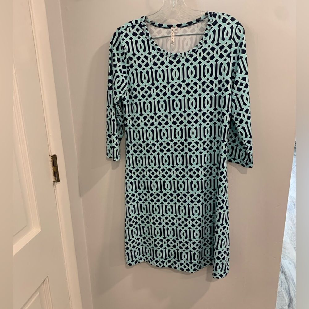 Lulu-B Aqua and Black Long Sleeve Dress